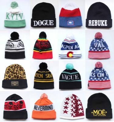 China JOINT Wholesale Custom Warm 100% Acrylic Gossip Beanie Hat Pompom Winter Knitting Hat for sale