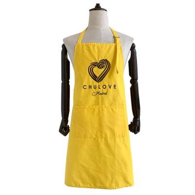 China Kitchen Embroidery Bib Yellow Chef Apron Custom Made Eco-Friendly Apron 65% Poly 35% Cotton for sale