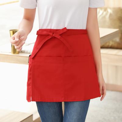 China Eco-Friendly Short Waist Apron For Waitress Work Coffee Tea Shop Cafe Bar Cooking Kitchen Men Women Aprons With Pockets for sale