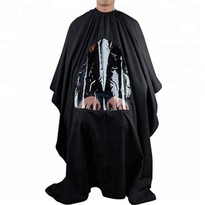 China OEM Custom Barber Cape Waterproof Hair Cutting Cape With Window See Through PVC Barber Cape Salon Cape for sale