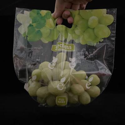 China PP Disposable Transparent Grapes Open Bags With Handle Customized Printed Fruit Vegetable Packaging for sale