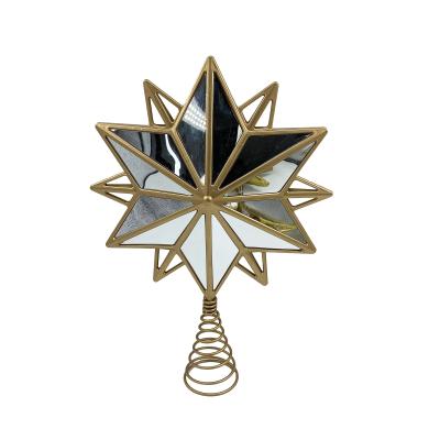 China Christmas Decoration Hotsales Christmas Tree Topper 34cm Custom Gold Reflected Star Tree Topper For Christmas Decoration for sale