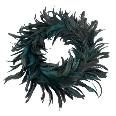 China High Quality Chirstmas Decor Christmas Feather Garland Door Hanging 50cm Handmade Peacock Feather Christmas Garland for sale