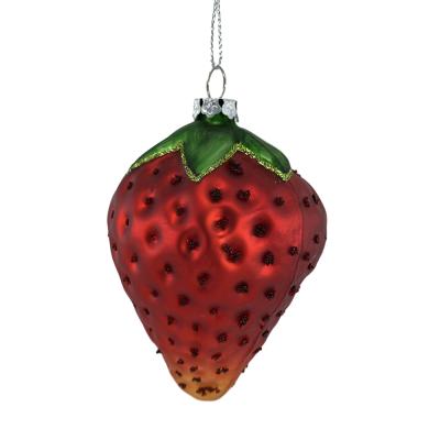 China Christamas Tree Decoration Wholesales Custom Glass Christmas Decor 10cm Glass Strawberry Shape Ornaments Glass Christmas Ornaments for sale