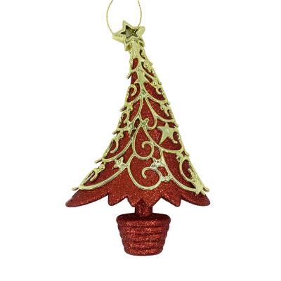 China Christmast Color Plastic Glitter Gold Customized Shape Red Christmas Tree Ornament For Christmas Decoration for sale