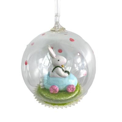 China Party Wholesale Easter Decoration Clear Plastic Easter Bauble With Resin Bunny Rabbit Ornament Easter Decoration for sale