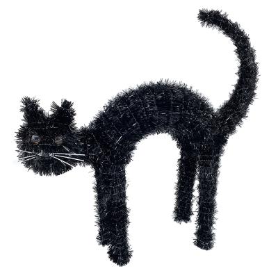 China Black Cat Halloween Decoration from Tinsel Halloween Party Supplier 43cm Tinsel Cat Customized Color Orange Purple for sale