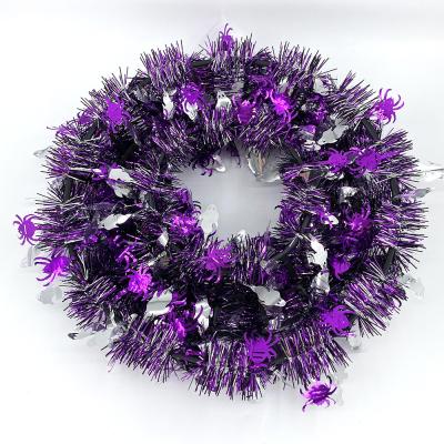 China Hallowmas Party Wholesale 38cm Halloween Tinsel Wreath Garland With Bone Pumpkin Halloween Deaoration Garland Decoration for sale