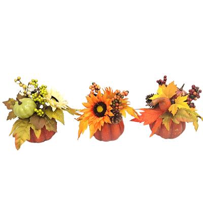 China Hot Sales Beautiful Colorful Artificial Flower Plant Harvest Harvest Autumn Thanksgiving Decoration Mini Maple Leaves Pumpkin Sun Flower Potted Plant Decoration for sale