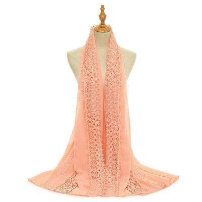 China Muslim Zhenshiman Large Waist Lace Petal Chiffon Chiffon Scarf 2021 Simple Women Scarf Wholesale Polyester Big Latest for sale