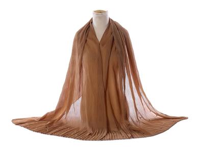 China Wholesale Latest Zhenshiman Plain Pearl Chiffon Scarf Solid Pleated Muslim Women Scarf 2021 Chiffon Shawl Ruffled Scarf Wholesale for sale