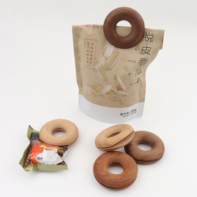 China Minimalist Snack Freshness Sealing Wooden Donut Seal Clip For Food Bag for sale