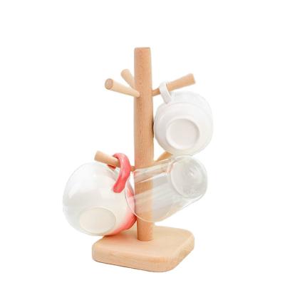 China Modern Space Saving Countertops Cup Drying Tree Bamboo Wooden Rack for sale