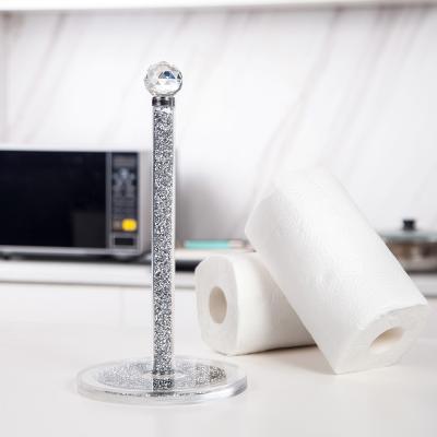 China Modern Luxury Household Mirror Diamonds Silver Paper Towel Holder for sale