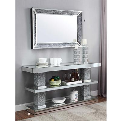 China Modern Mirrored Living Room Mirrored Material Diamond Glass Console Table Furniture Crushed With Square Wall Mirror for sale