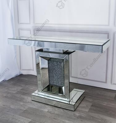 China Modern Luxury Diamond Furniture Living Room Square Mirrored Mirrored Silver Mirrored Glass Console Table for sale