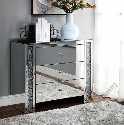 China 3 Drawer Mirrored Sideboard Living Room Mirrored Furniture Diamond Chest Of Drawers for sale