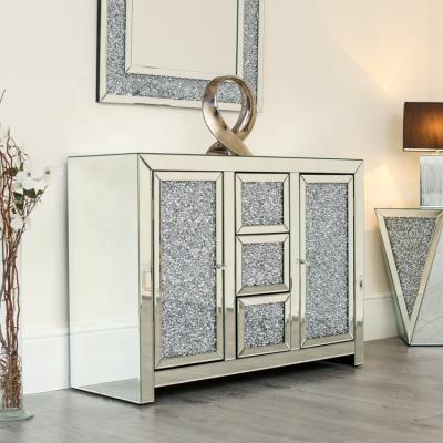 China Mirrored Furniture Diamond Mirrored Sideboard Chest Crushed Drawers Cabinet Living Room Bedroom Glittering for sale