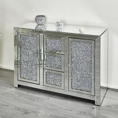 China Silver Mirrored Diamond Crushed Mirrored Home Living Room Furniture Sideboard Cabinet for sale