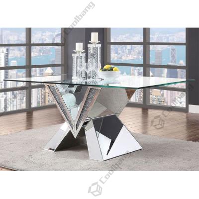 China High End Atmosphere Crused Crystal Sliver Mirrored Diamond Dining Table Mirrored Glass Furniture for sale