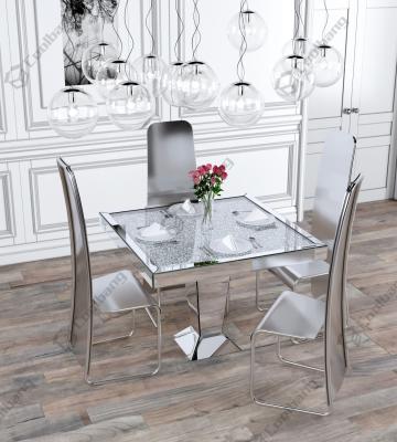 China Modern Luxury Mirrored Diamond Dining Table Mirror Crushed Glass Top Dining Table for sale