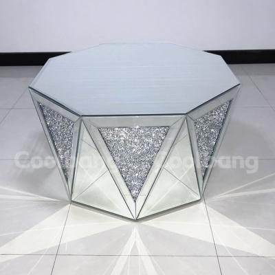 China Hot Sale Mirrored Furniture Living Room Sets Crushed Diamond Mirrored Side Table Coffee Table for sale