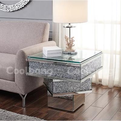 China Coolbang Luxury Mirrored Vanity Silver Mirrored Crushed Diamond End Table Side Table for sale