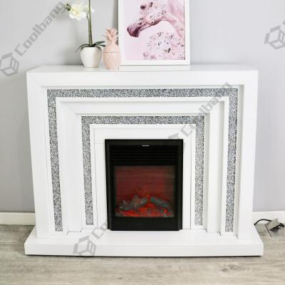 China New Living Room Diamond Electric Mirrored Fireplace Modern Furniture 2020 Design White Glass Crushed for sale