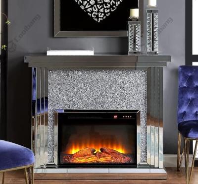 China Modern Hot Selling Furniture Indoor Mirrored Fireplace Crushed Diamond Electric Fireplace For Living Room for sale