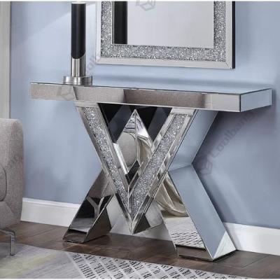 China Mirrored Furniture Home Decor Living Room Crushed Diamond Table Mirrored Console Table for sale