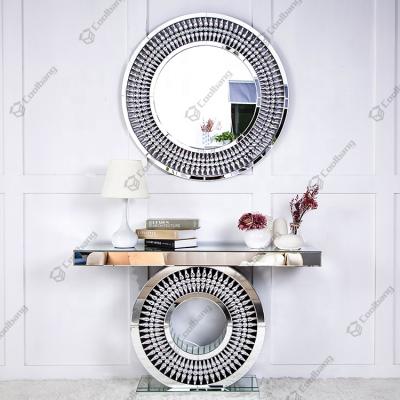 China Coolbang Material Luxury Mirrored Hallway Table Modern Mirrored Console Table With Mirror for sale