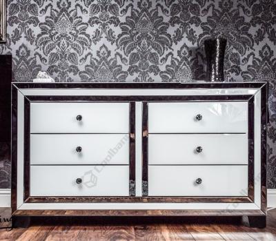 China Mirrored Home Bedroom Mirrored Furniture Glass 6 Drawers Chest Of Drawers White for sale