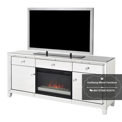 China Wholesale Expandable Modern Glass Furniture Mirrored Fireplace TV Stand Cabinet for sale