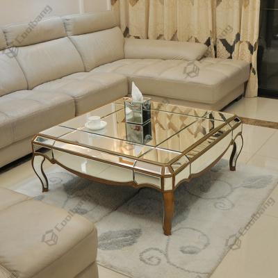 China Mirrored all glass mirror top and gold base coffee table modern living room furniture for sale