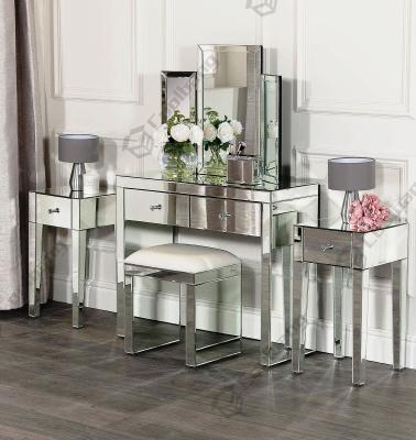 China Diamond Mirrored Vanity Dressing Table crushed mirrored with mirror and stool for sale