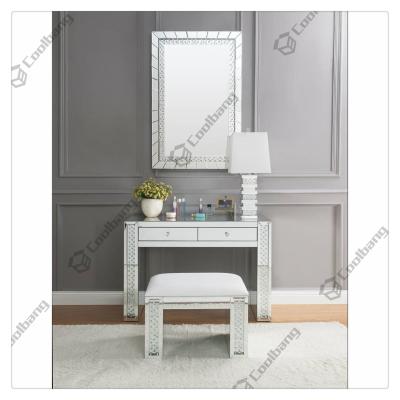 China LED Lights European USA Bedroom Furniture Drawers Mirrored Modern Dressing Table With LED Makeup Mirror And Stool Set for sale