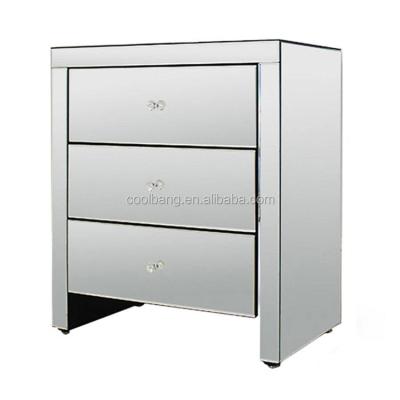 China Multifunctional Good Quality Bedside Nightstand 3 Drawers Acrylic Mirrored Night Stand for sale