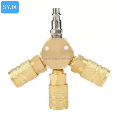 China Hose Connection Cross Style Air Manifold With Industrial Brass 6-Ball Couplers, 1/4