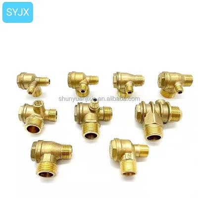 China Hose Connection Air Compressor Check Valve, G3/8 x M14 x G1/8 Male Thread, 3 Way Pneumatic Accessory, Brass for sale