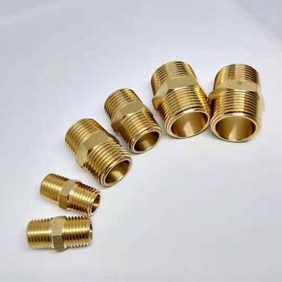 China Pipe Connection 1/2 3/4 1 Inch NPT Water Pipe Nipple Fitting Copper Threaded Brass Connector , Double Male NPT Pipe Nipple for sale