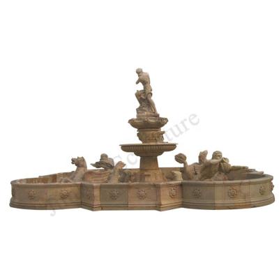 China Durable And Artistic Western Style Carving Poseidon Fountain Landscape Marble Water Fountains for sale