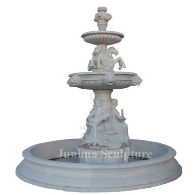 China Large Landscape European Marble Outdoor Garden Water Fountain with Ladies and Horses for sale