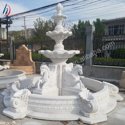 China European China Factory Garden White Outdoor Marble Water Fountain With Four Horse Statues for sale