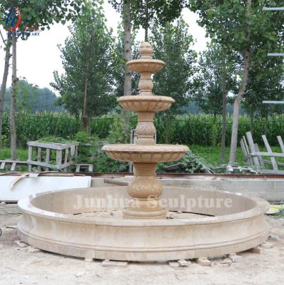 China Durable And Artistic Three Tired Natural Yellow Marble Water Fountain For Garden Decor for sale