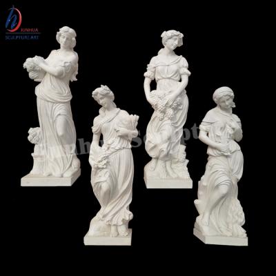 China Durable And Artistic Four Seasons Garden God White Marble Carving Statues for sale