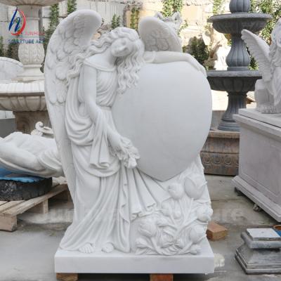 China Modern Natural Marble Angel Statue Gravestone Monument Heart Shaped Stone Tombstone for sale