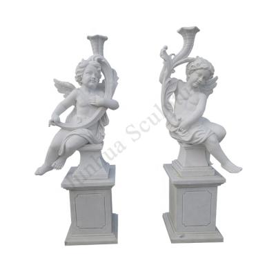 China Durable And Artistic Main Gate Carved Angel Wings Child Figure Hard Texture Marble Statue for sale