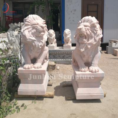 China Modern Large Size Hand Carved Front Door Lion Statue Stone For Outdoor Decoration for sale