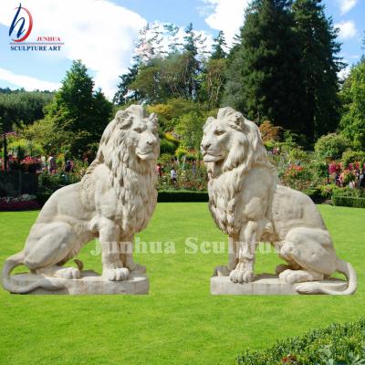 China Modern Pair Of Large Stone Sitting Lion Statues Sculpture For Gate Entrance for sale