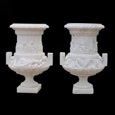 China Europe Garden Wine Glass Shape Stone Hand Carved Flower Pot for sale